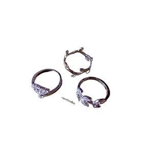 Crystal Midi 3 Piece Ring Set Women Color Silver